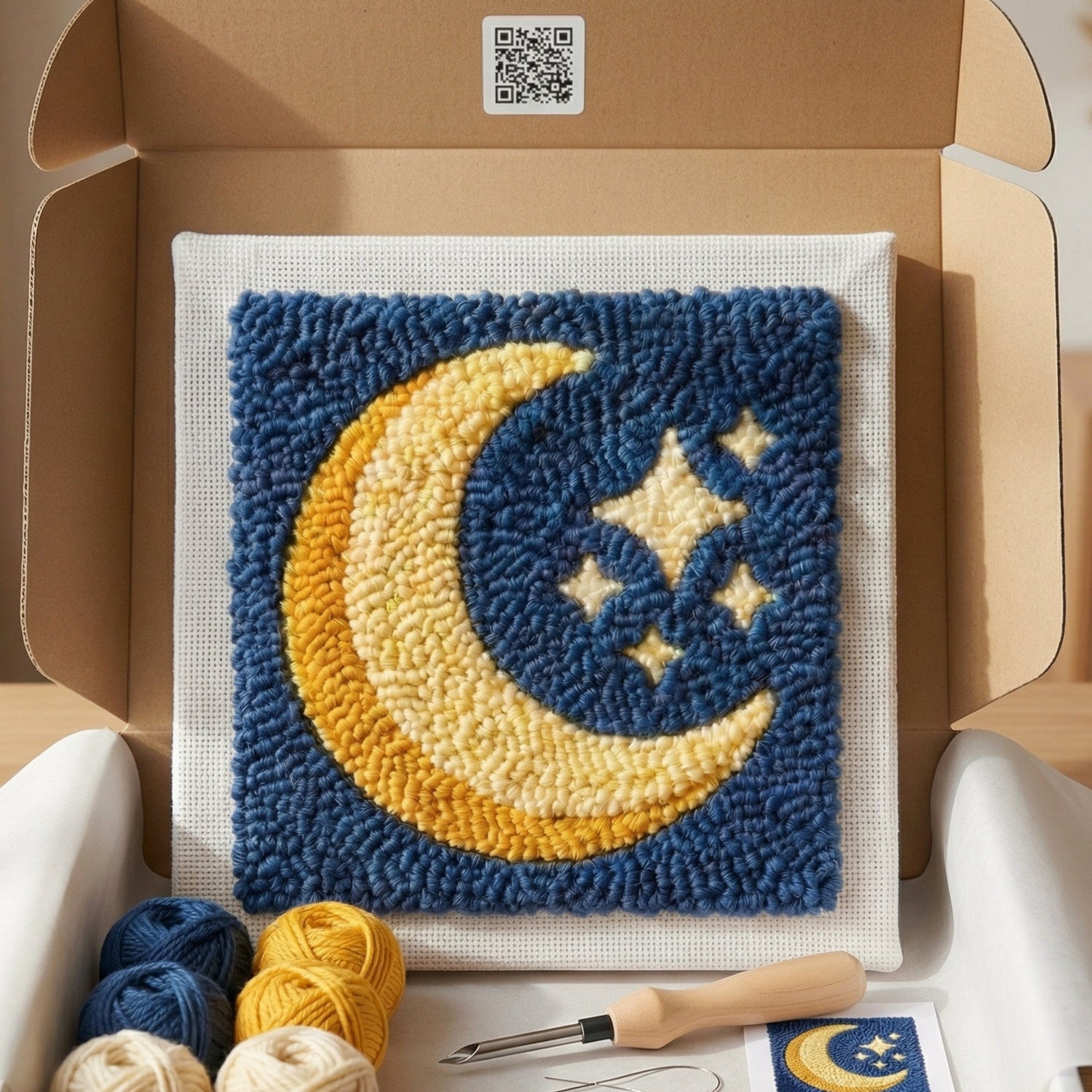 Tonia Art Midnight Harmony Punch Needle Kit - Celestial DIY wall art on pre-stretched wooden frame.