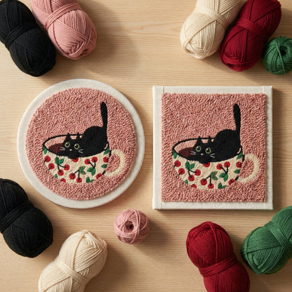 Punch needle kit contents - Pre-stretched canvas, yarn, needle and step-by-step instructions.