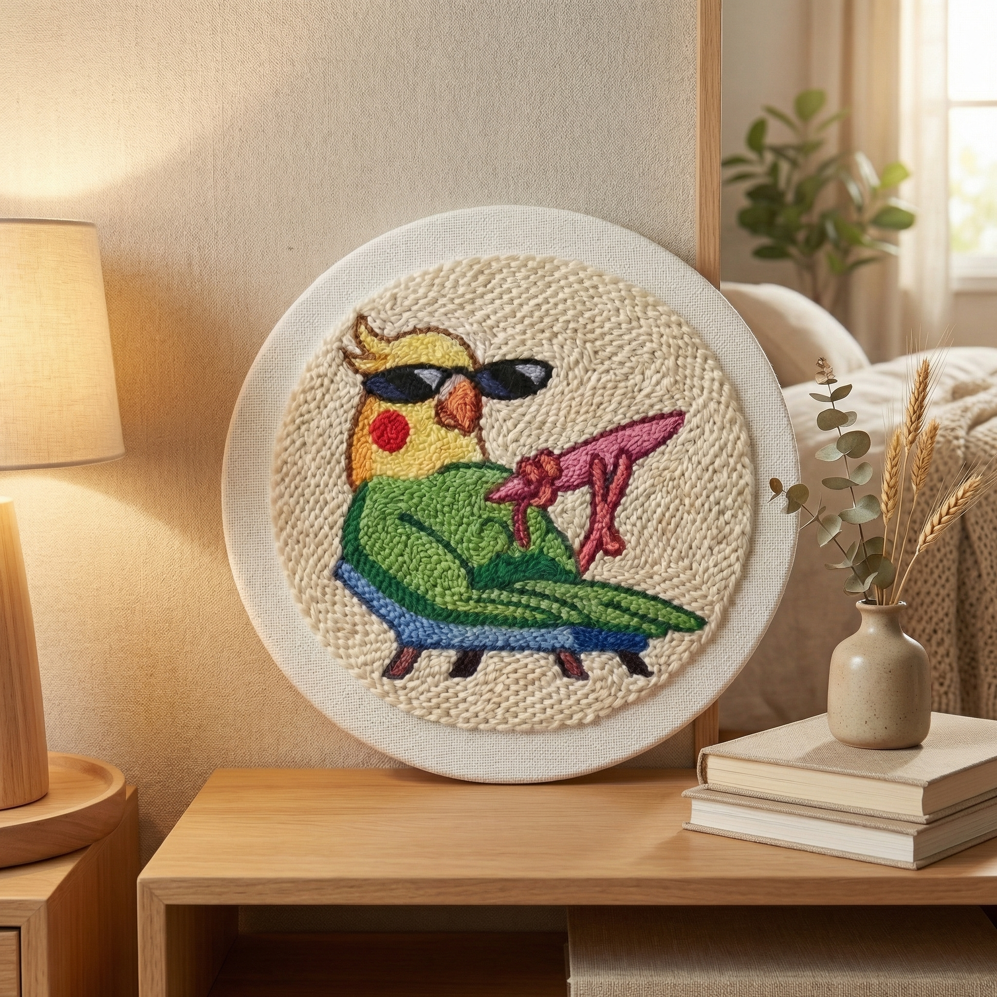 Handmade Stylish Parrot textile art - Exotic and lively DIY home decoration for living room or office.