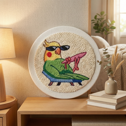 Handmade Stylish Parrot textile art - Exotic and lively DIY home decoration for living room or office.