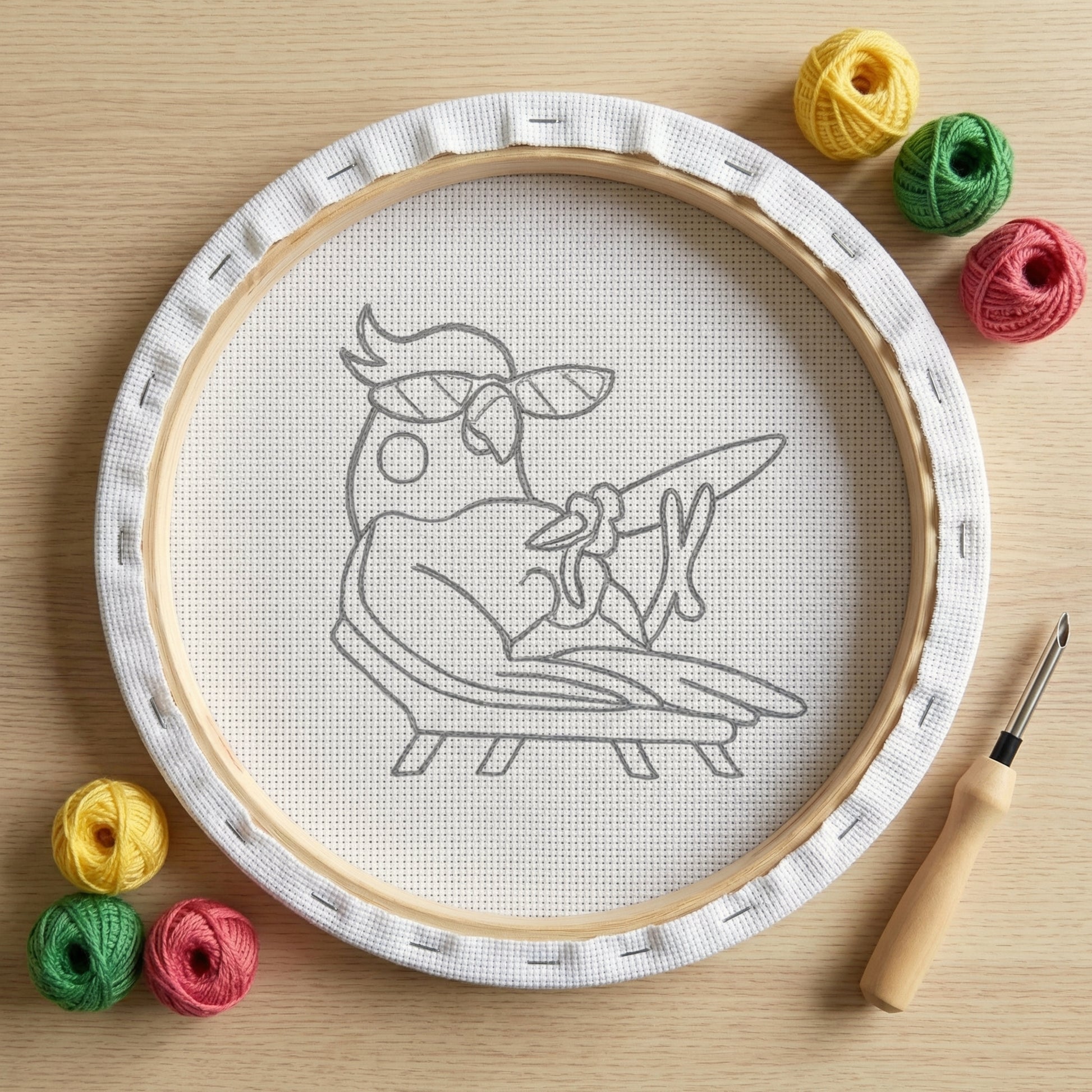 Punch‑Needle‑Set — Tonia Art complete Punch Needle set - Pre-printed parrot pat — DIY Wanddeko — Tonia Art