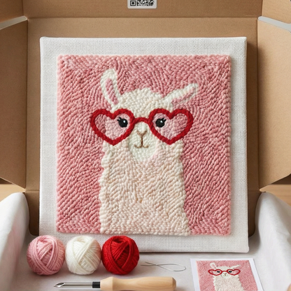 Tonia Art Lama Punch Needle Kit - Cute animal DIY wall art on pre-stretched frame