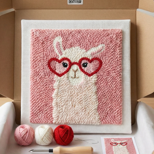 Tonia Art Lama Punch Needle Kit - Cute animal DIY wall art on pre-stretched frame