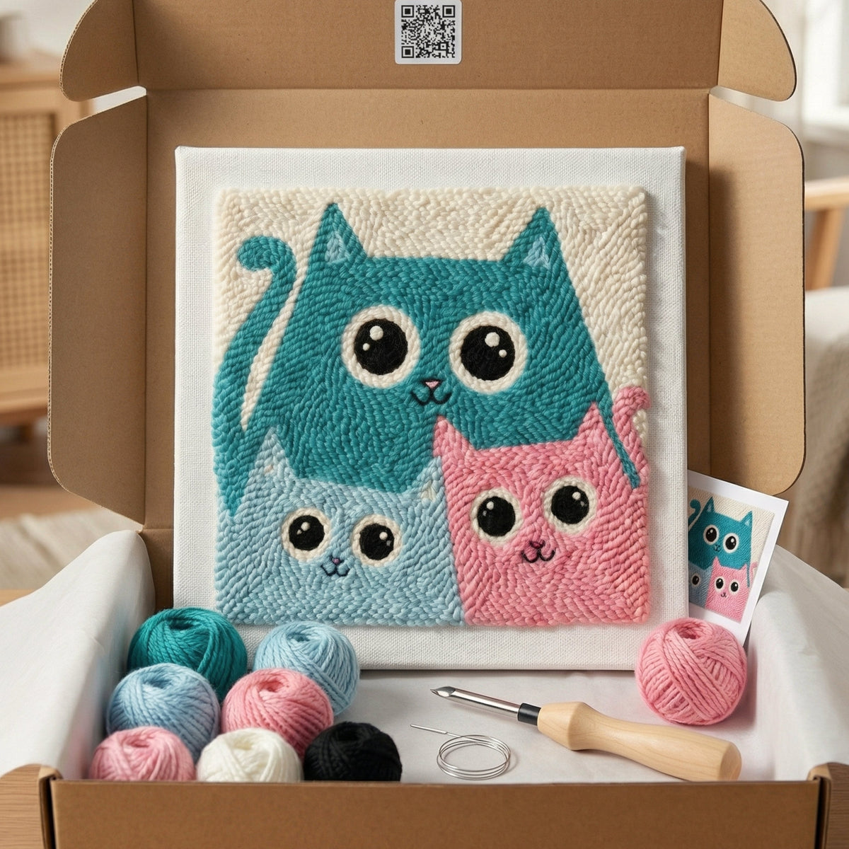 Tonia Art Catflix Punch Needle Kit - Handmade DIY wall art on pre-stretched frame.
