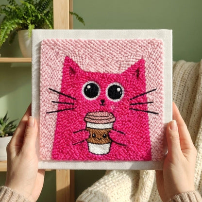 Tonia Art Chat & Cappuccino Punch Needle Kit - Handmade DIY wall art on pre-stretched frame.