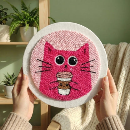 Punch needle kit contents - Pre-stretched canvas, yarn, needle and step-by-step instructions.