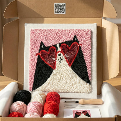 Tonia Art Chat Zen Punch Needle Kit - Handmade DIY wall art on pre-stretched frame.