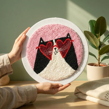 Punch needle kit contents - Pre-stretched canvas, yarn, needle and step-by-step instructions.