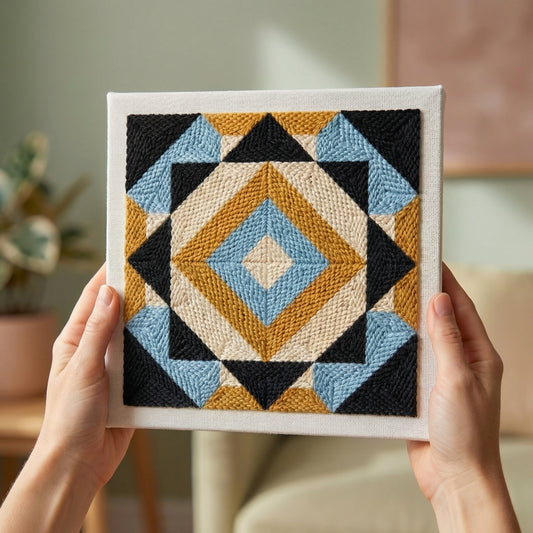 Tonia Art Prisme Boho – Bleu Ciel Punch Needle Kit - Handmade DIY wall art on pre-stretched frame.