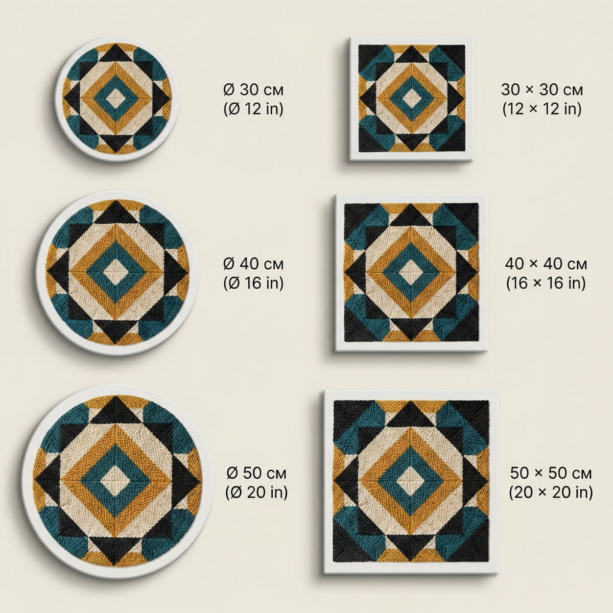 Finished Prisme Boho – Bleu Canard punch needle artwork styled in a home interior.