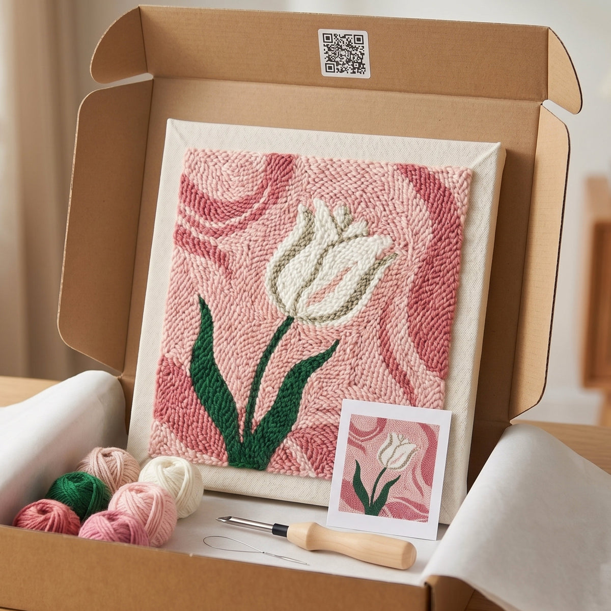 Tonia Art Tulipe Délicate Punch Needle Kit - Handmade DIY wall art on pre-stretched frame.