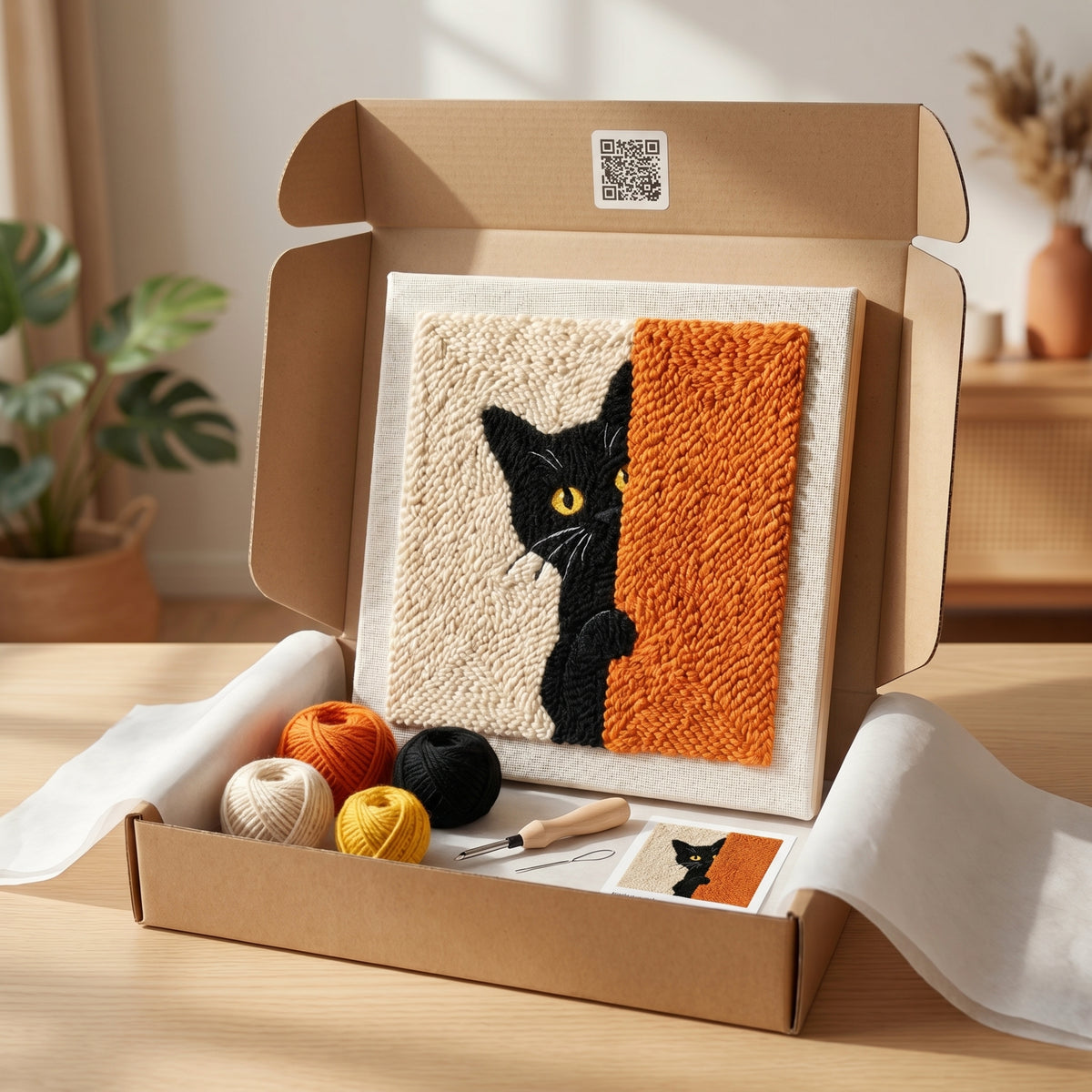 Tonia Art Chat Rôdeur Punch Needle Kit - Handmade DIY wall art on pre-stretched frame.