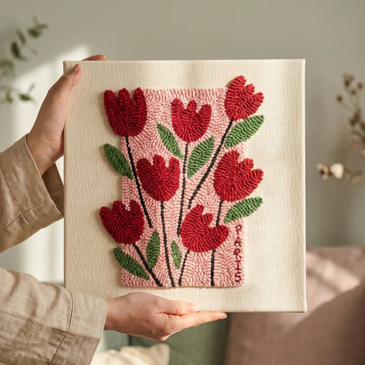 Tonia Art Bouquet de Printemps Punch Needle Kit - Handmade DIY wall art on pre-stretched frame.