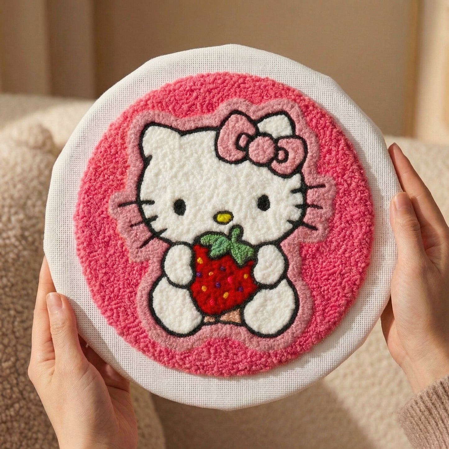Broderie Punch Needle chaton mignon - Travail de la laine douce avec aiguille magique sur toile tendue