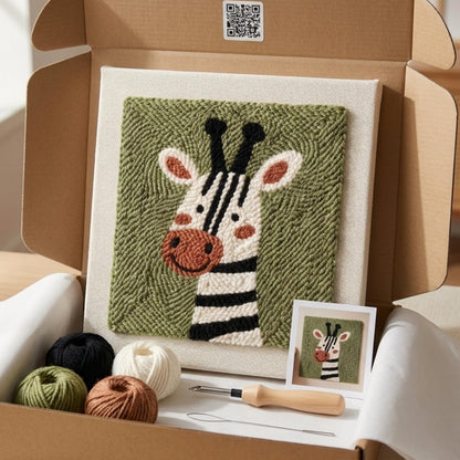 Tonia Art Mia le Zèbre Punch Needle Kit - Handmade DIY wall art on pre-stretched frame.