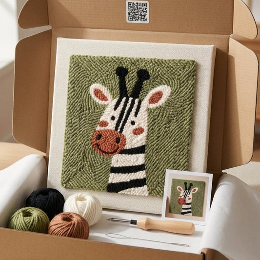 Tonia Art Mia le Zèbre Punch Needle Kit - Handmade DIY wall art on pre-stretched frame.