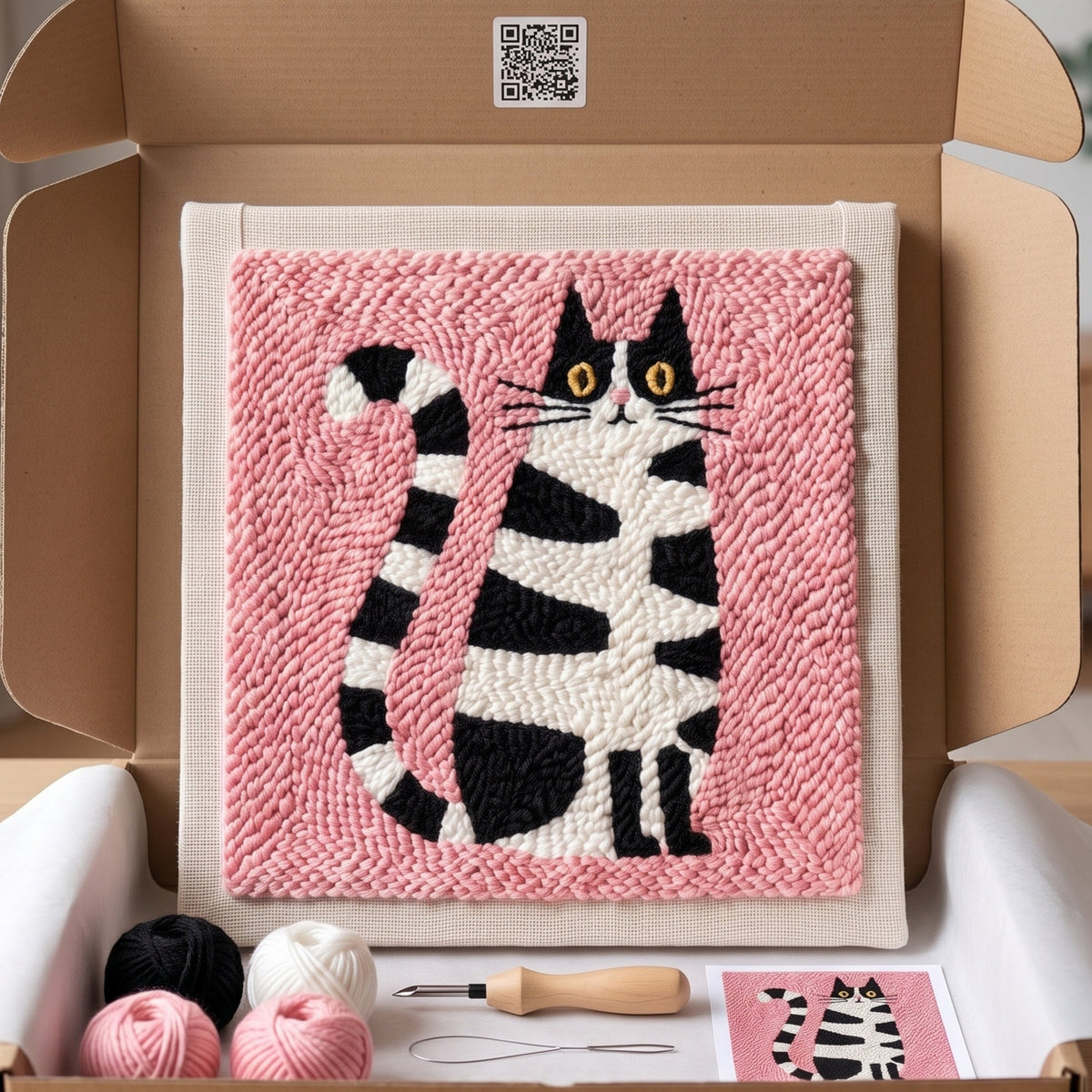 Tonia Art Chubby le Chat Punch Needle Kit - Handmade DIY wall art on pre-stretched frame.