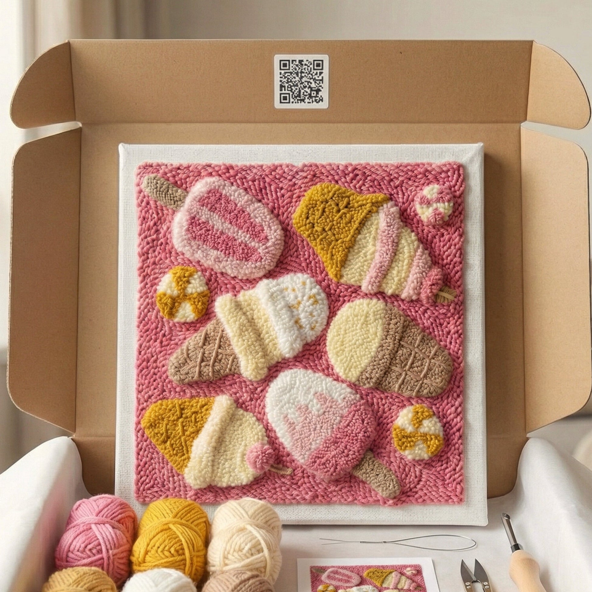 Kit Punch Needle Douceur Glacée Tonia Art - Décoration murale gourmande DIY sur châssis en bois