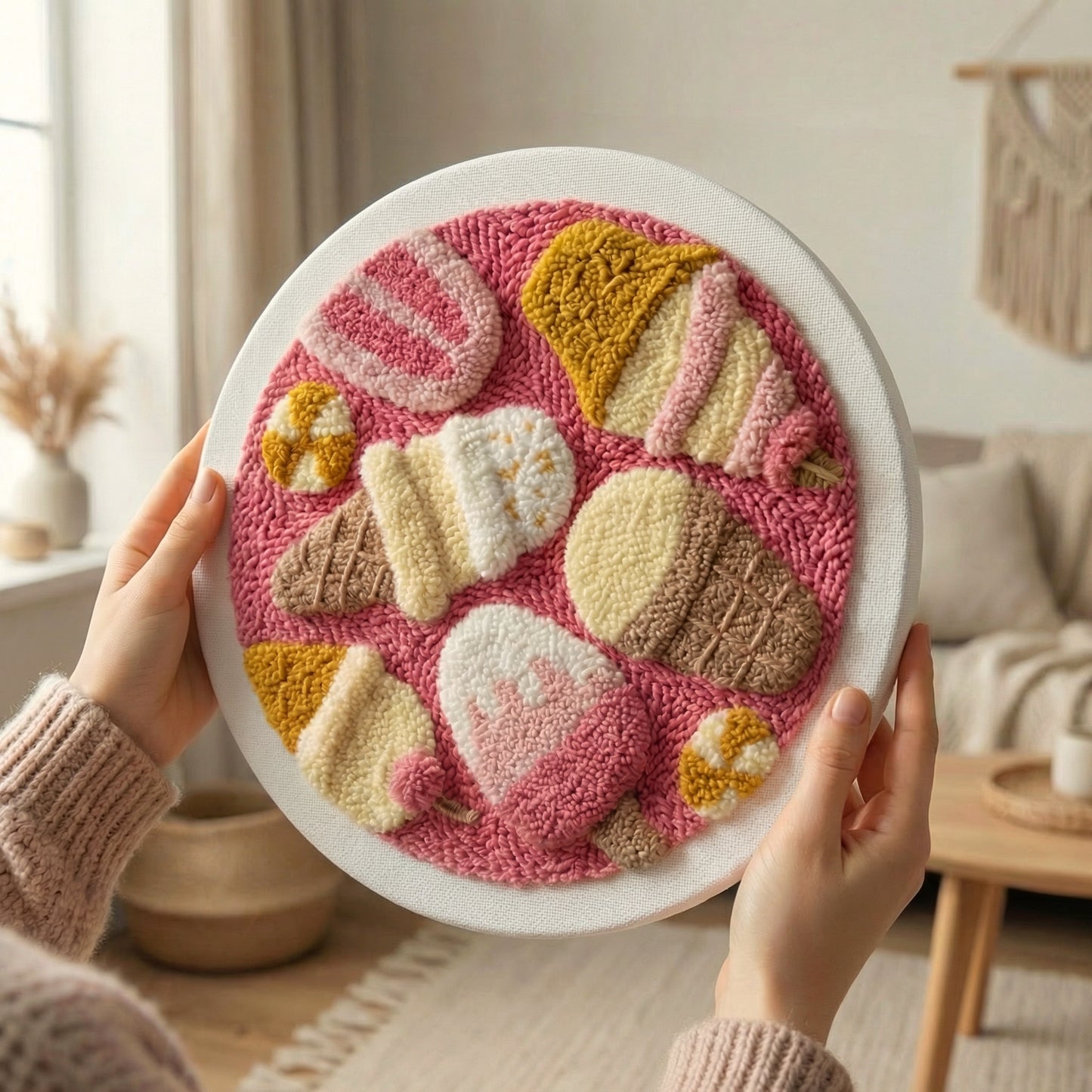Tableau textile fait main Douceur Glacée - Décoration cuisine ou chambre d'enfant pop et colorée