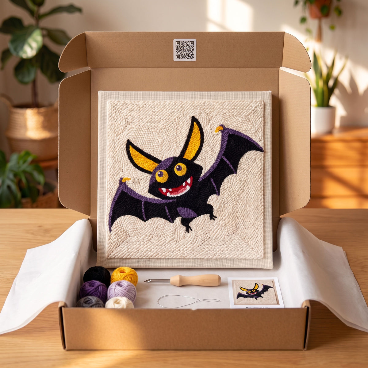 Tonia Art Dracula la Chauve-souris Punch Needle Kit - Handmade DIY wall art on pre-stretched frame.