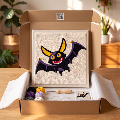 Tonia Art Dracula la Chauve-souris Punch Needle Kit - Handmade DIY wall art on pre-stretched frame.