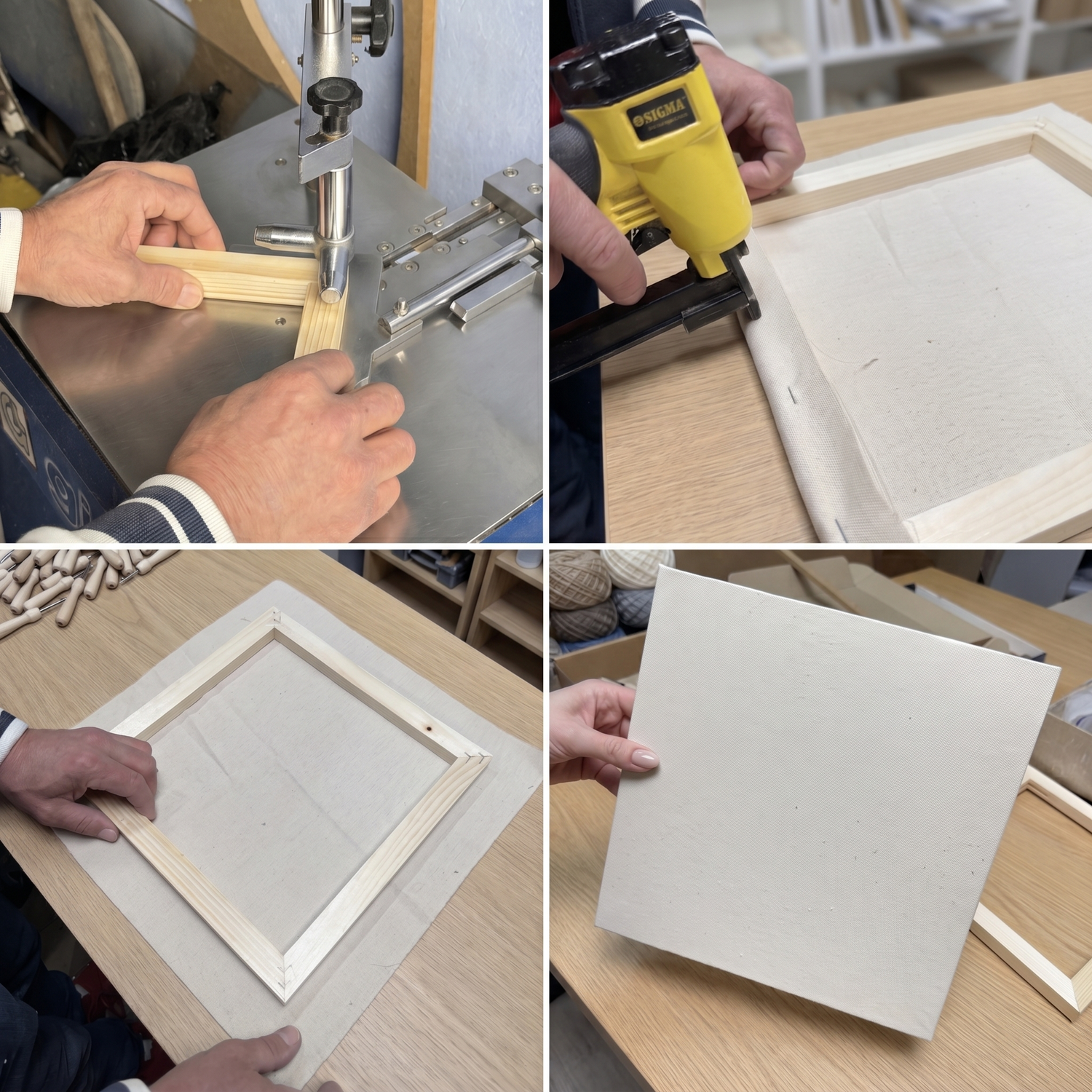 Fabrication des châssis dans l'atelier Tonia Art
