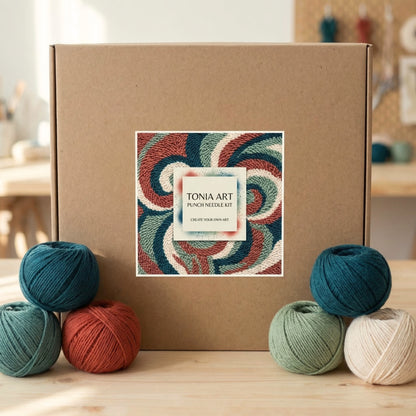 Tonia Art complete Punch Needle set - Pre-printed pensive cat pattern, high-quality wool, and ergonomic needle.